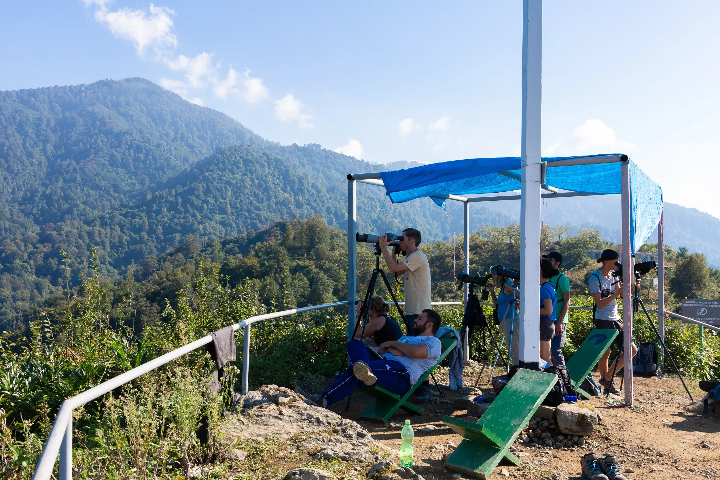 September 24th. A very hot day. Luckily, there is a shelter on both stations (Station 2 on the photo), but unfortunately the lack of clouds means most birds are flying far away in the heat haze…