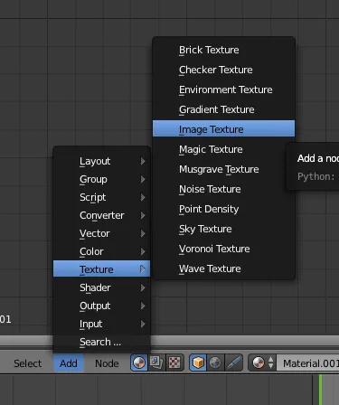 Add an image texture node in the Node Editor view.