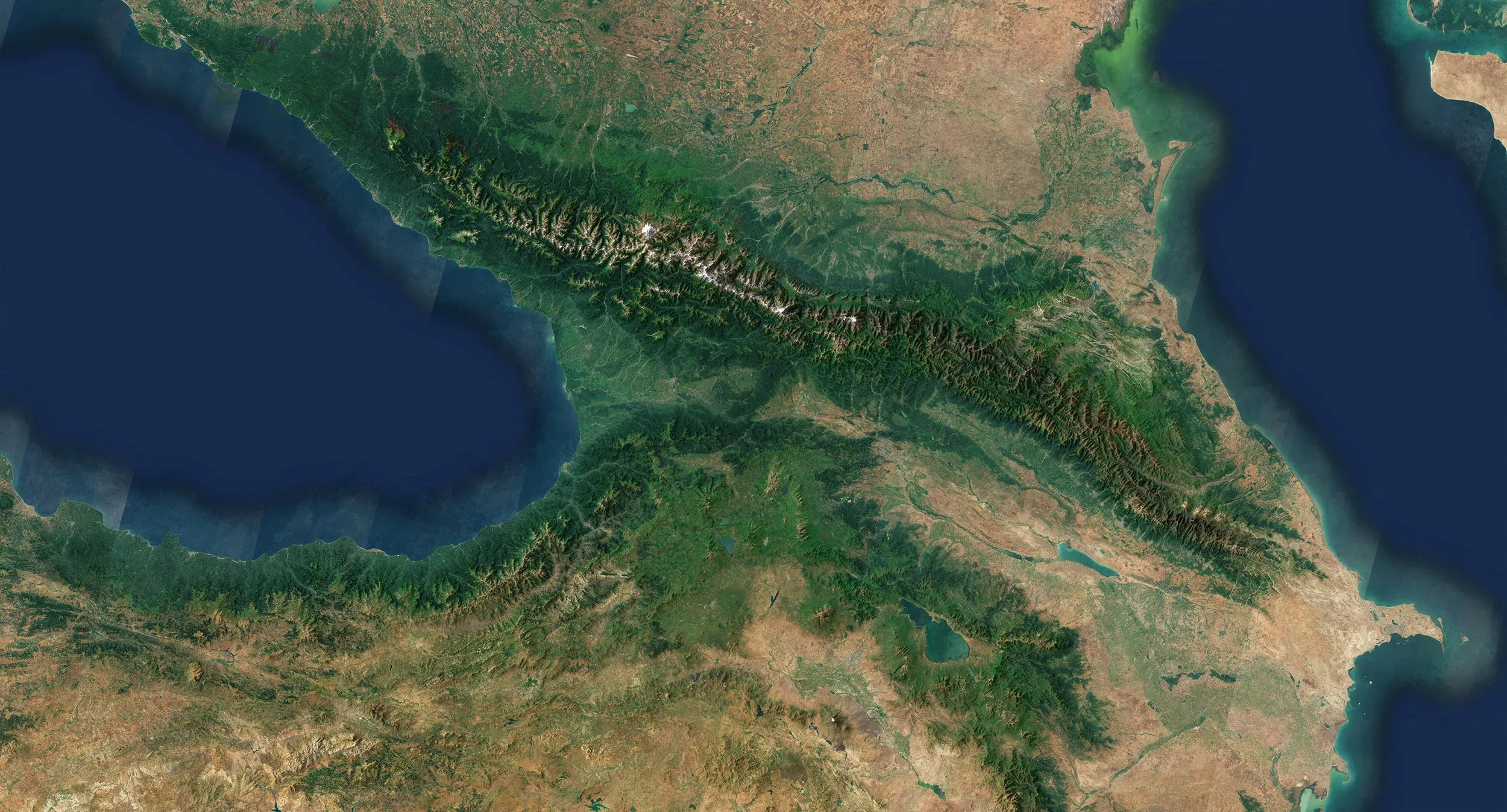 The Caucasus region. A smaller version of a very large 14,000+ pixels wide original rendering, which you can find below.