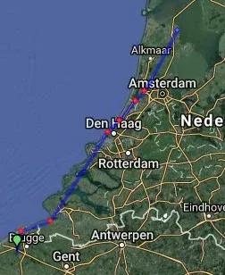 Trajectory of the group of Cranes (by Corstiaan Beeke).